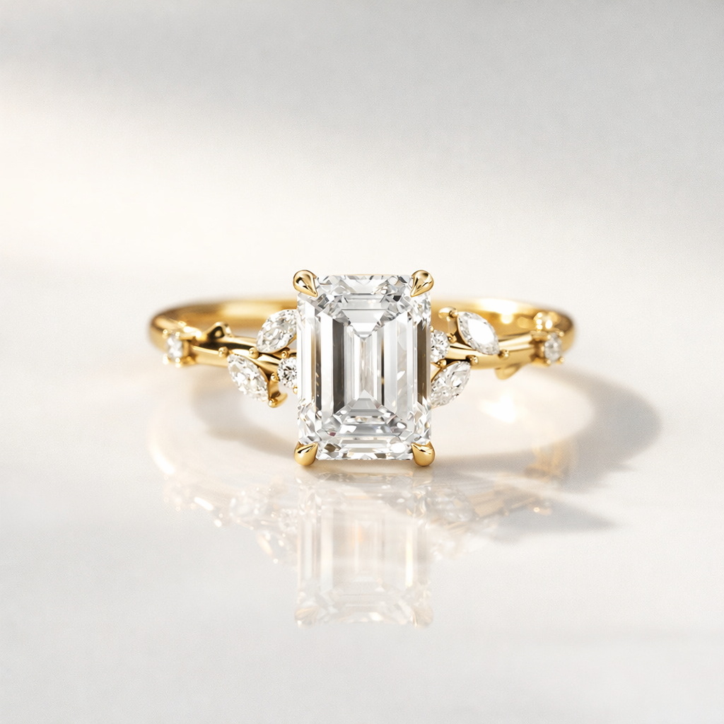 Twig Engagement Ring Nature Inspired Ring Emerald Cut Moissanite.
