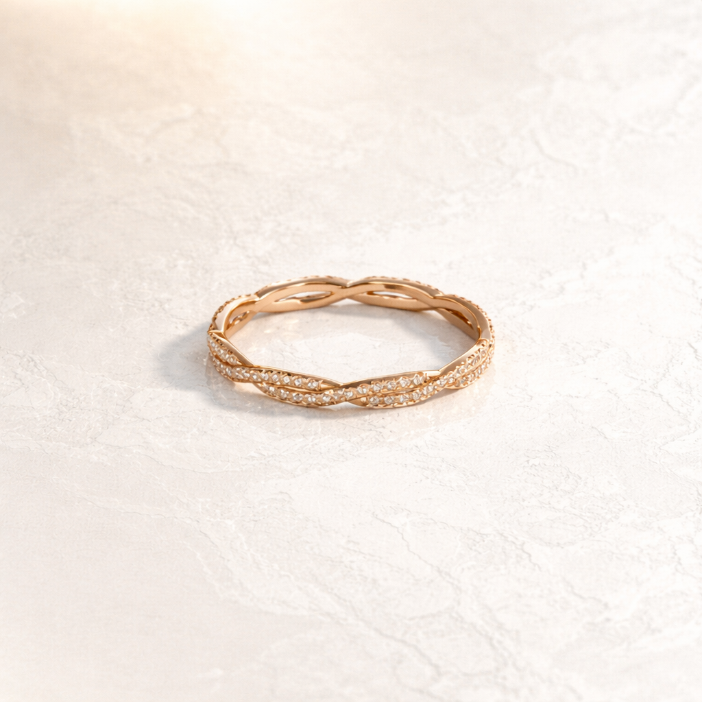 Rose Gold Infinity Wedding Band With Round Cut Diamonds

