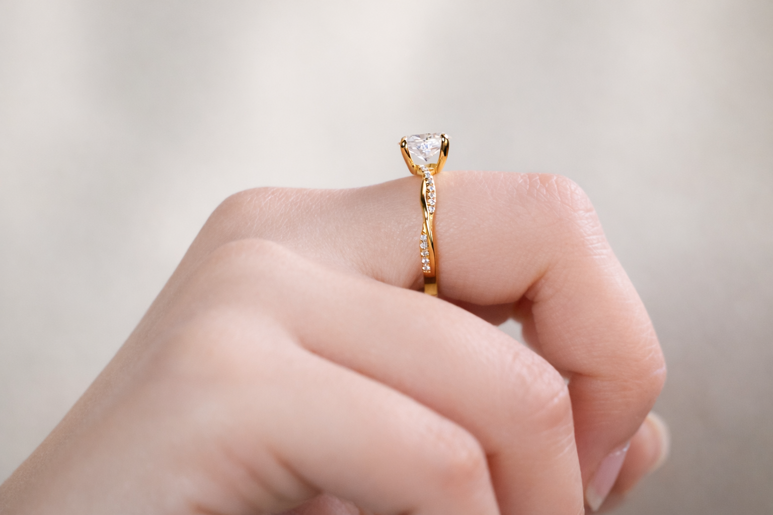 Buy Engagement Ring Oval Moissanite Twisted Band Yellow Gold.
