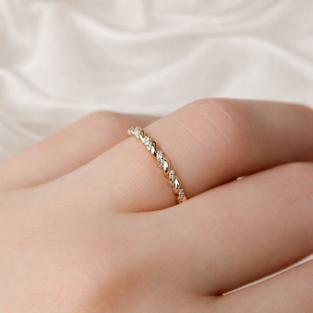 Two Row Wedding Band With Round Prong Setting
