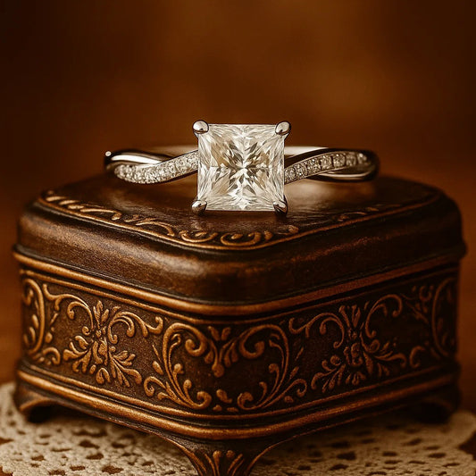 Princess Cut Moissanite Ring VVS1 Clarity Diamond Alternative With Pave Twist Band Setting
