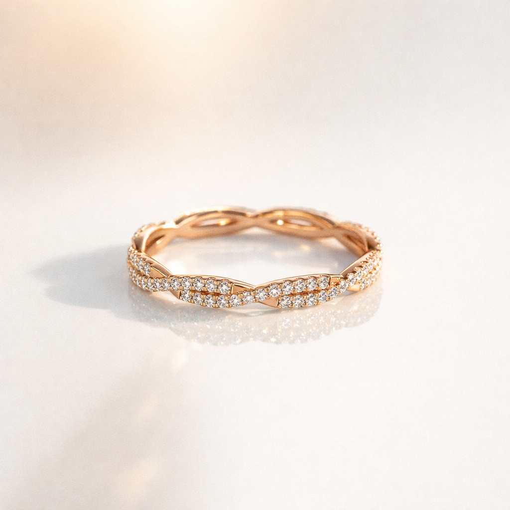 Dainty Twisted Eternity Ring With Diamond Or Moissanite
