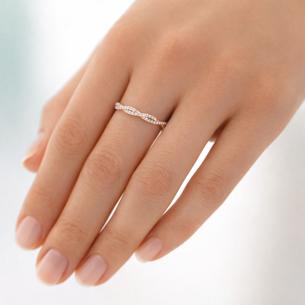 Twisted Eternity Wedding Band In Rose Gold With Diamonds
