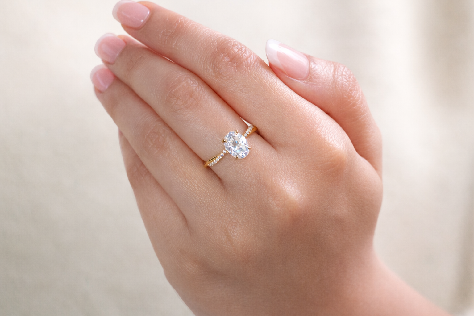 Yellow Gold Engagement Ring Moissanite Oval Ring Custom Jewelry.
