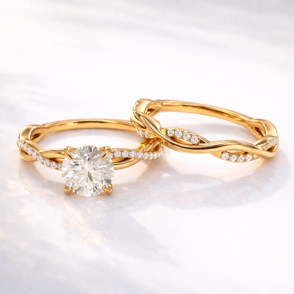 Four claw prong twisted diamond engagement ring
