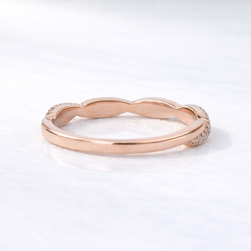 Half Eternity Twisted Wedding Band With Round Diamonds
