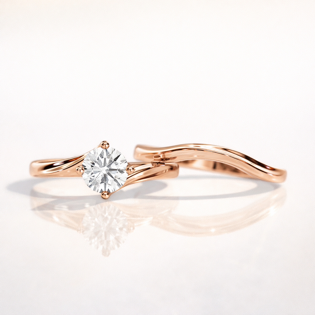 White gold bridal set with 1 carat round diamond
