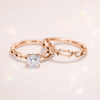 Princess Cut Moissanite Nature Ring Set Round Cut Side Stone White Gold.
