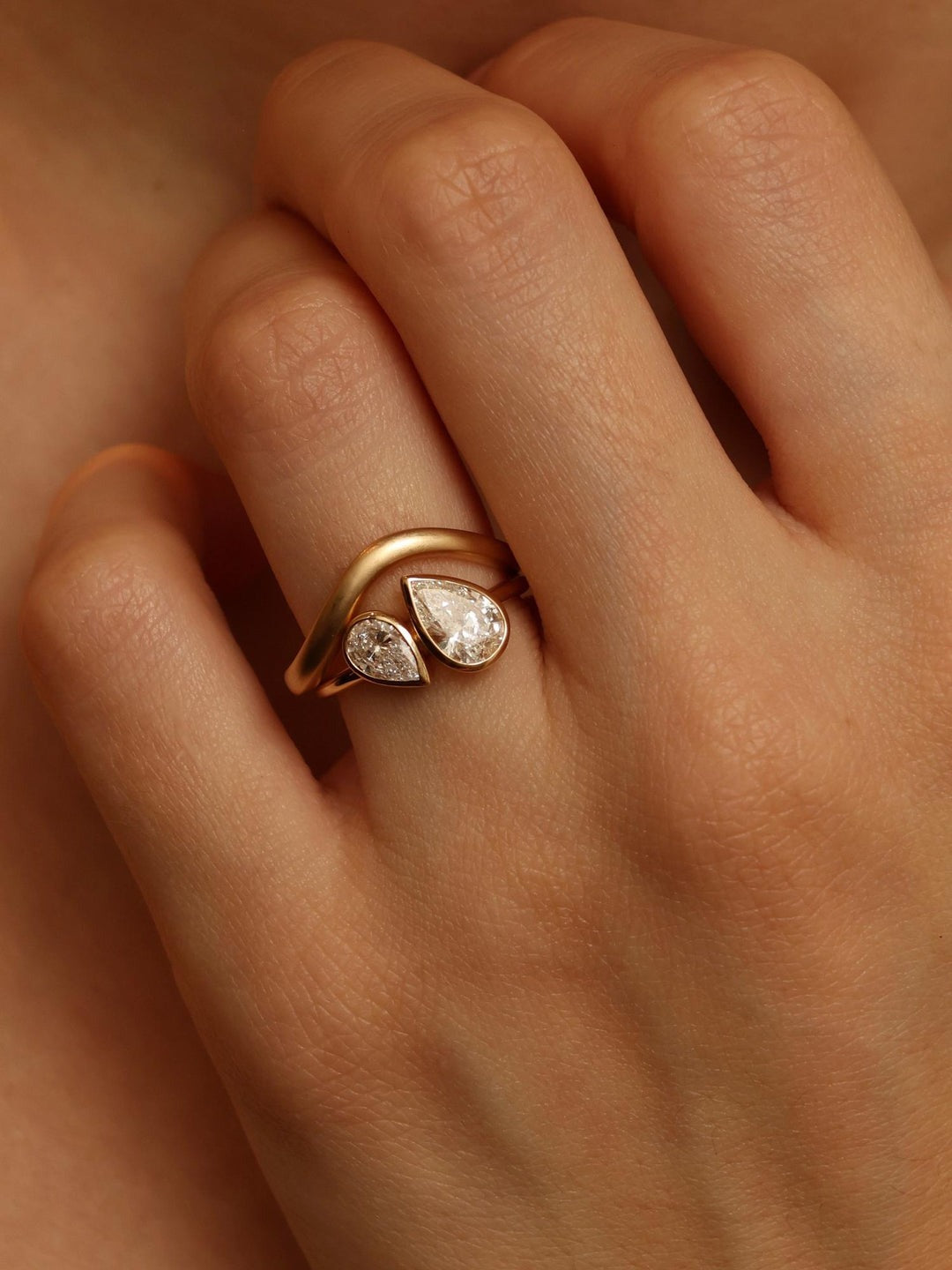 Two Pear Cut Diamond Or Moissanite Toi Et Moi Bezel Engagement Ring.