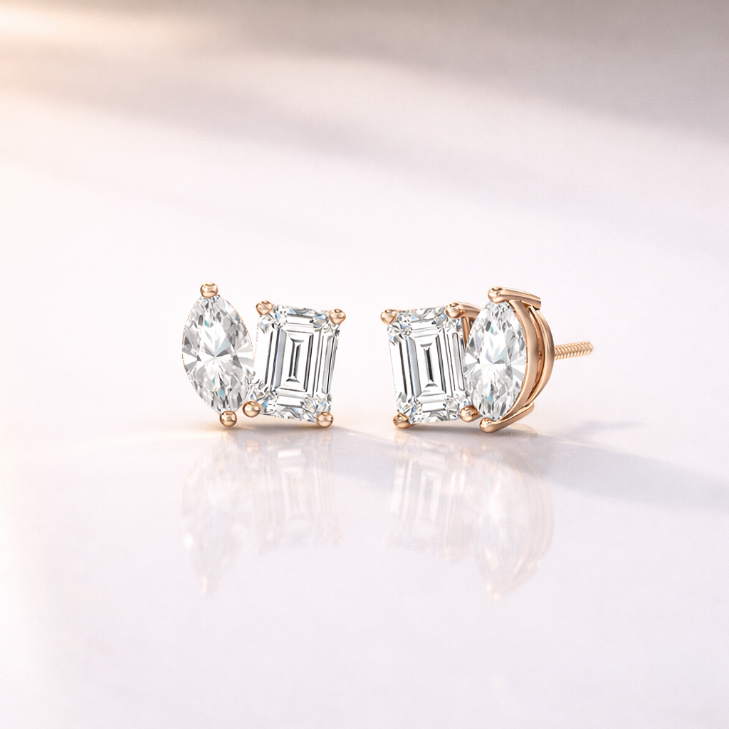 Timeless Toi Et Moi Diamond Earrings With Marquise And Emerald Cuts In Gold
