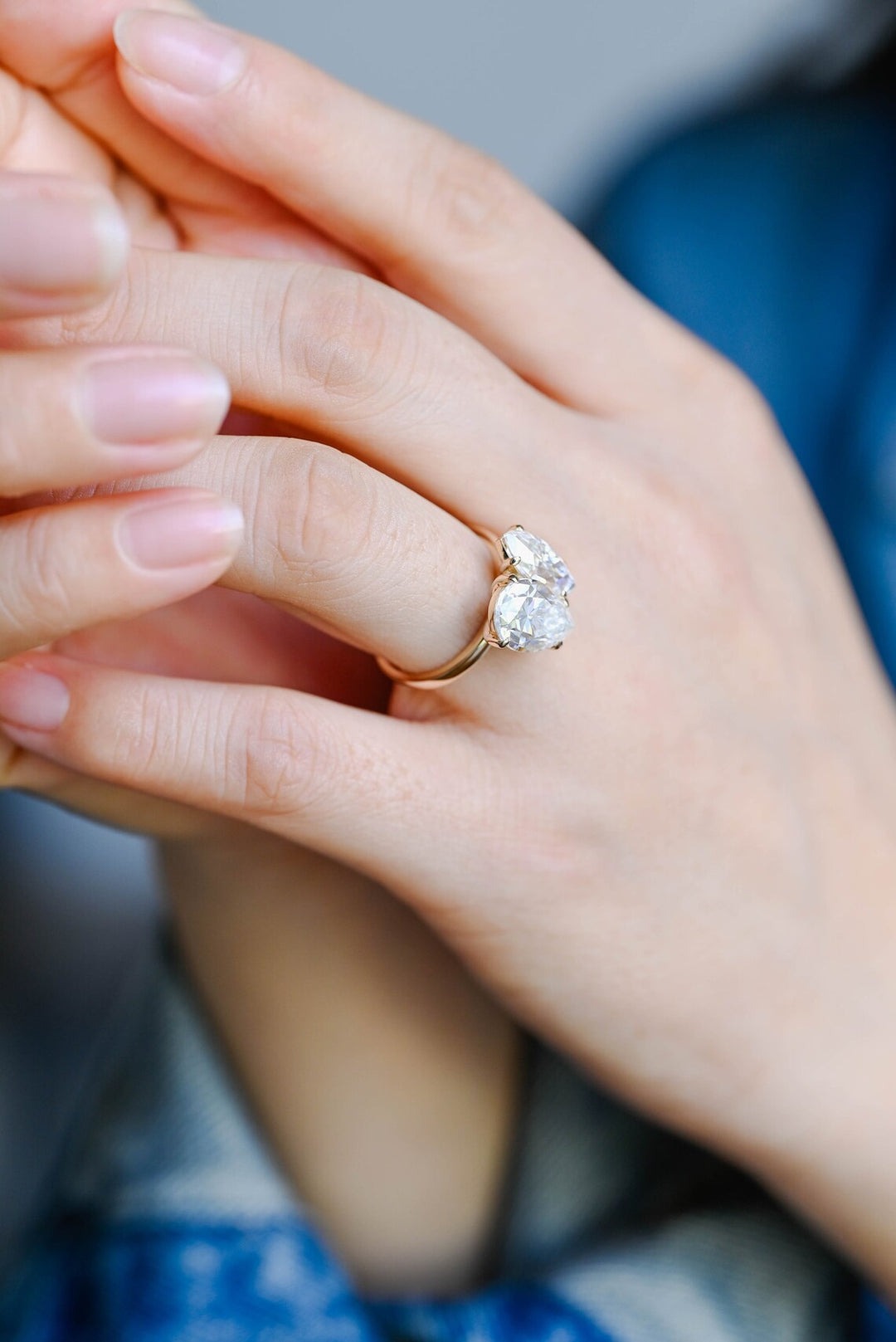 Toi Et Moi Engagement Ring Moissanite Pear And Marquise Cut Yellow Gold.
