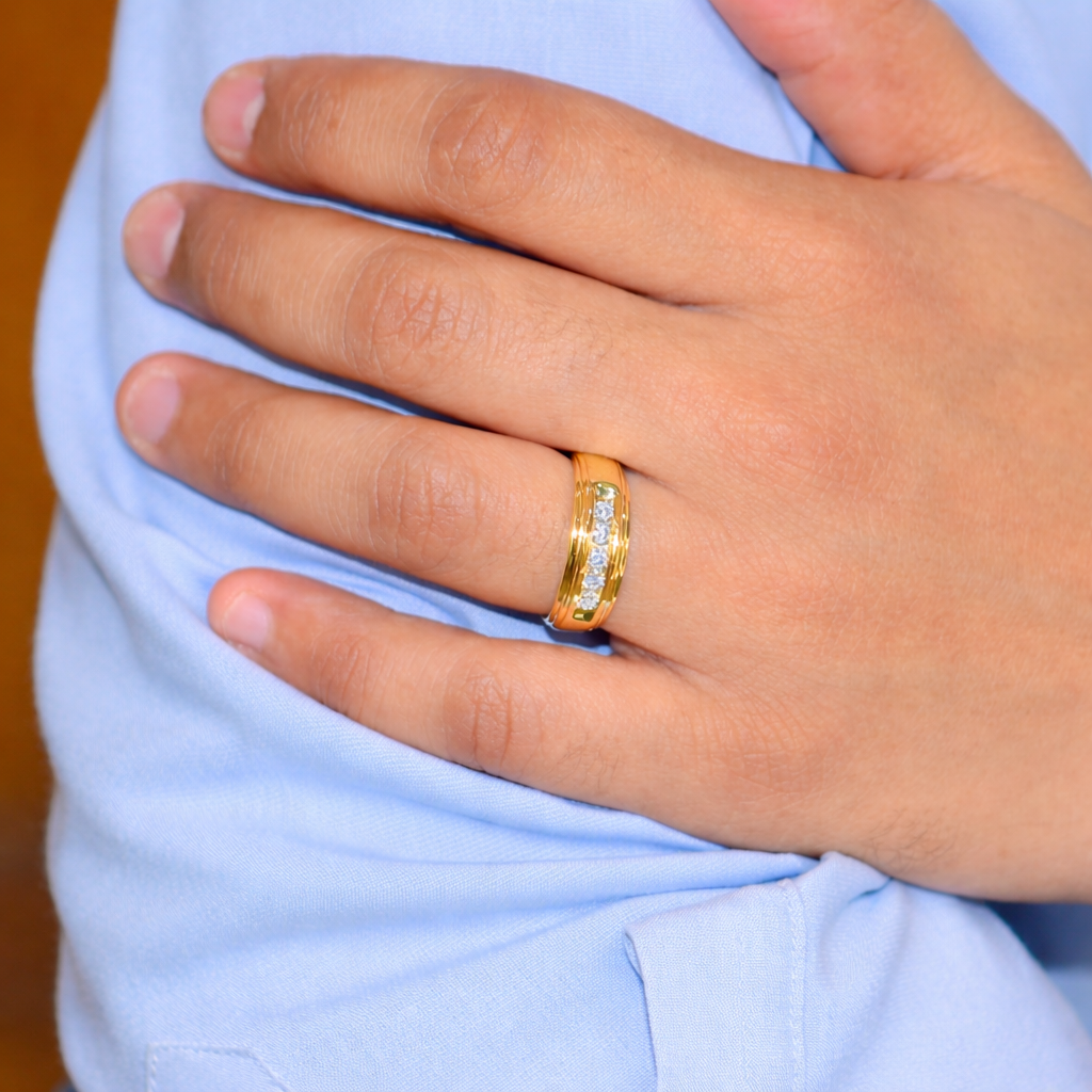 Yellow And White Gold Mens Channel Set Wedding Band
