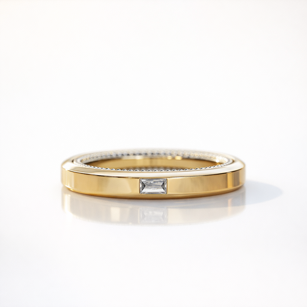 One Baguette Cut Diamond Or Moissanite Two Tone Band
