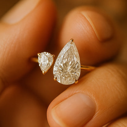 Romantic Toi Et Moi Moissanite Proposal Ring With Pear Shaped Double Stones Offering Diamond Alternative Fire And Beauty