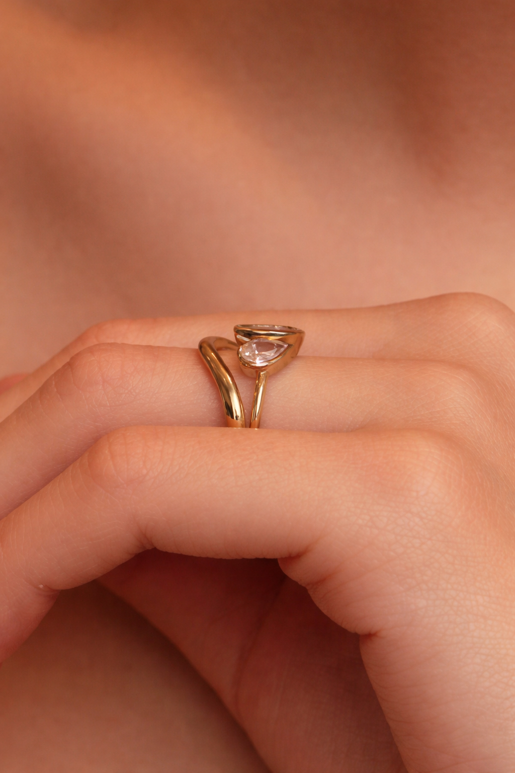 Et Toi Moi Ring Pear Cut Diamond Two Stone Bezel Engagement Ring.
