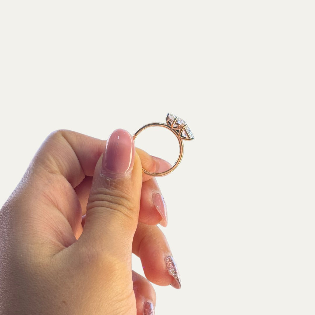 Two Stone Engagement Ring, Heart And Princess Cut, White Gold Claw Prong.
