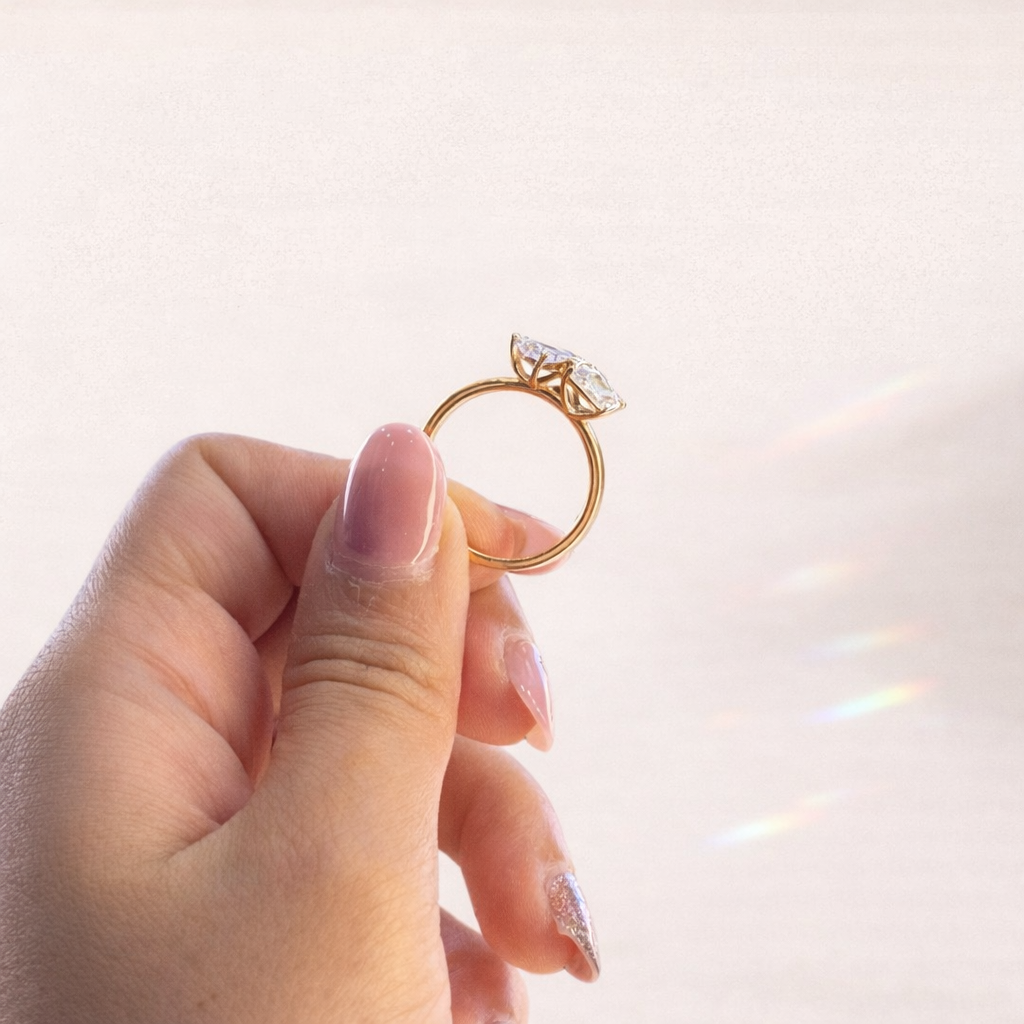 Heart And Princess Cut Moi Et Toi Ring In Rose Gold Two Stone.

