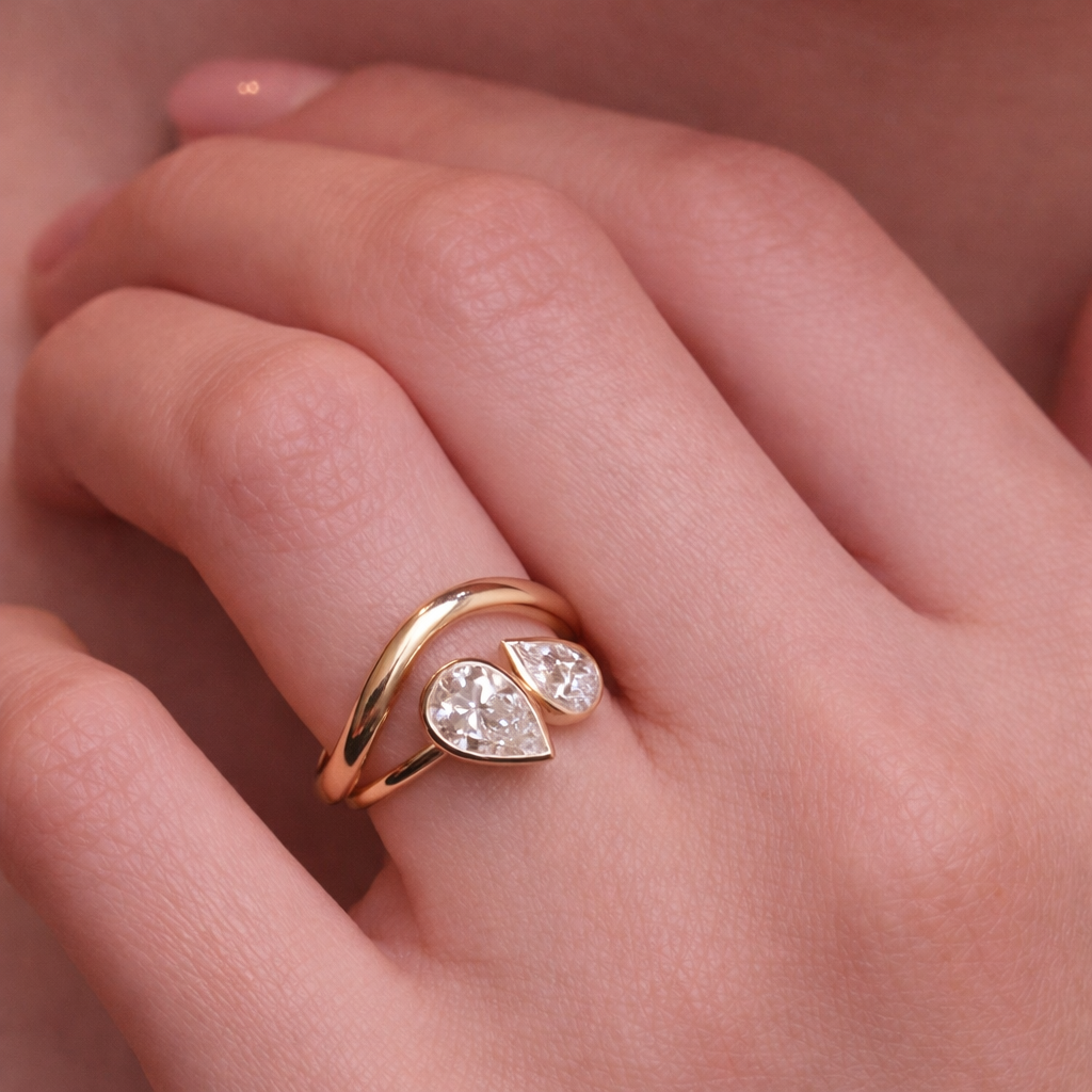 Pear Bezel Diamond Ring Toi Et Moi Engagement Style Two Stone Setting.
