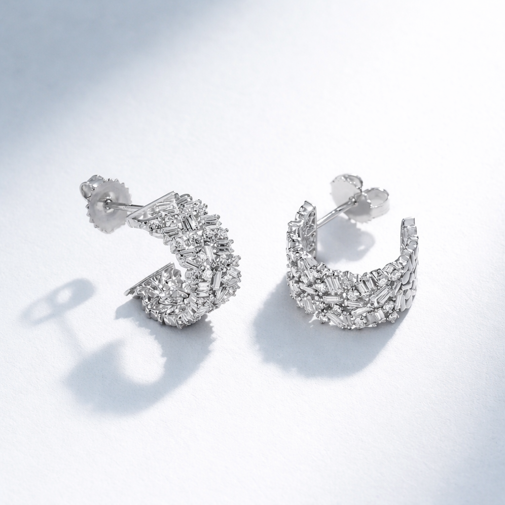 Moissanite Hoop Earrings In Small Gold Huggie Style
