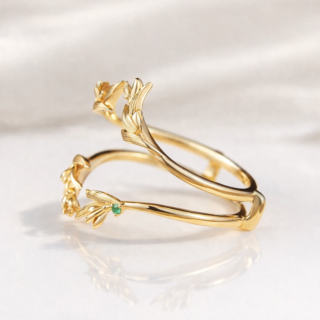 Nature Inspired Wedding Band Enhancer With Diamond Accent
