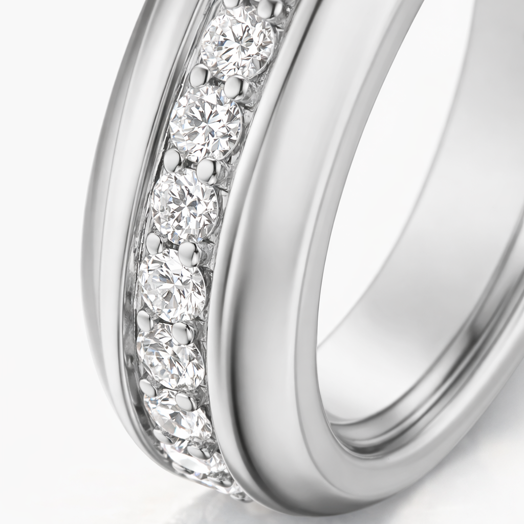 Unisex Diamond Ring Styled As Mens Channel Set Wedding Band
