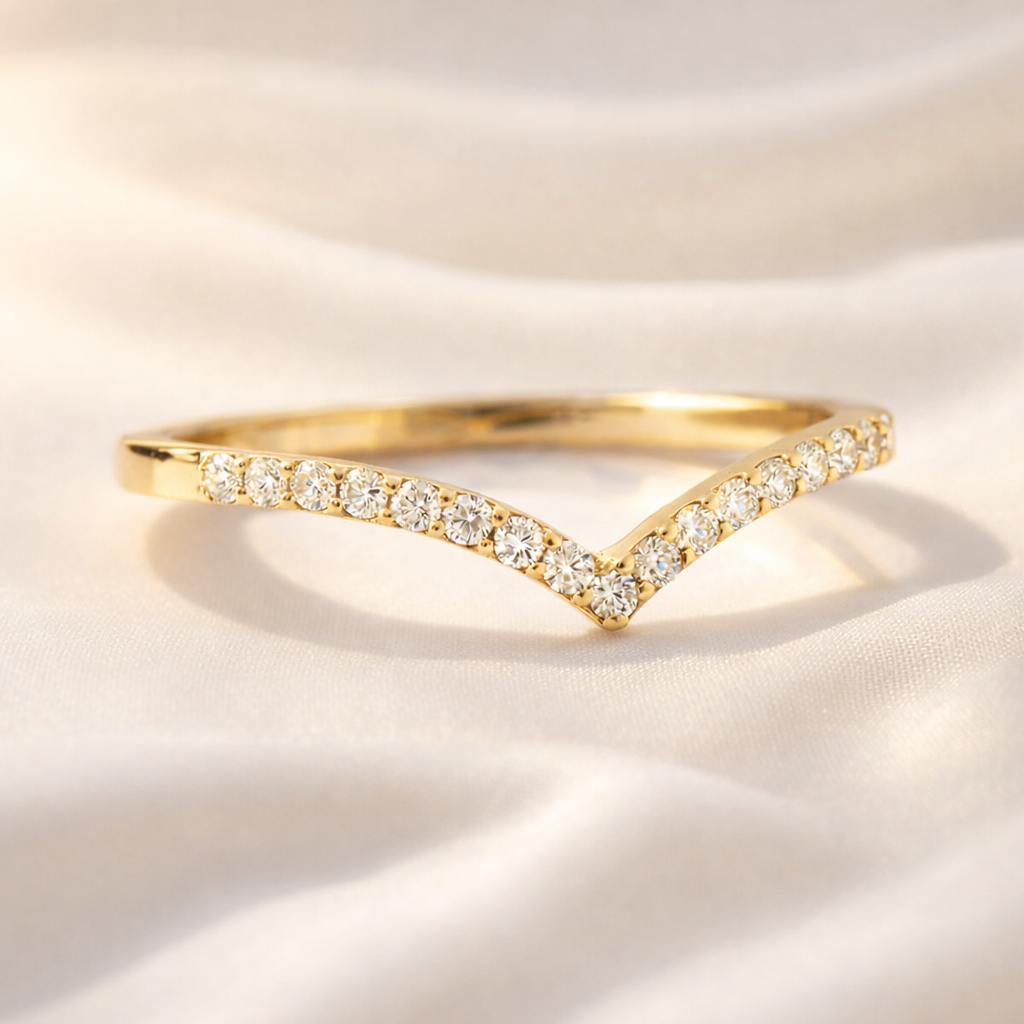 Chevron Diamond Wedding Band Designed As Stackable Wedding Band

