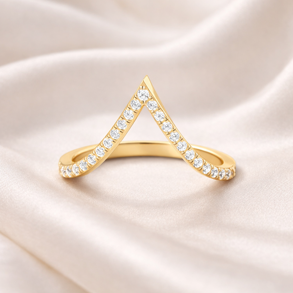 Wedding Band V Shape Chevron Wedding Ring With Gold Diamond Band Look
