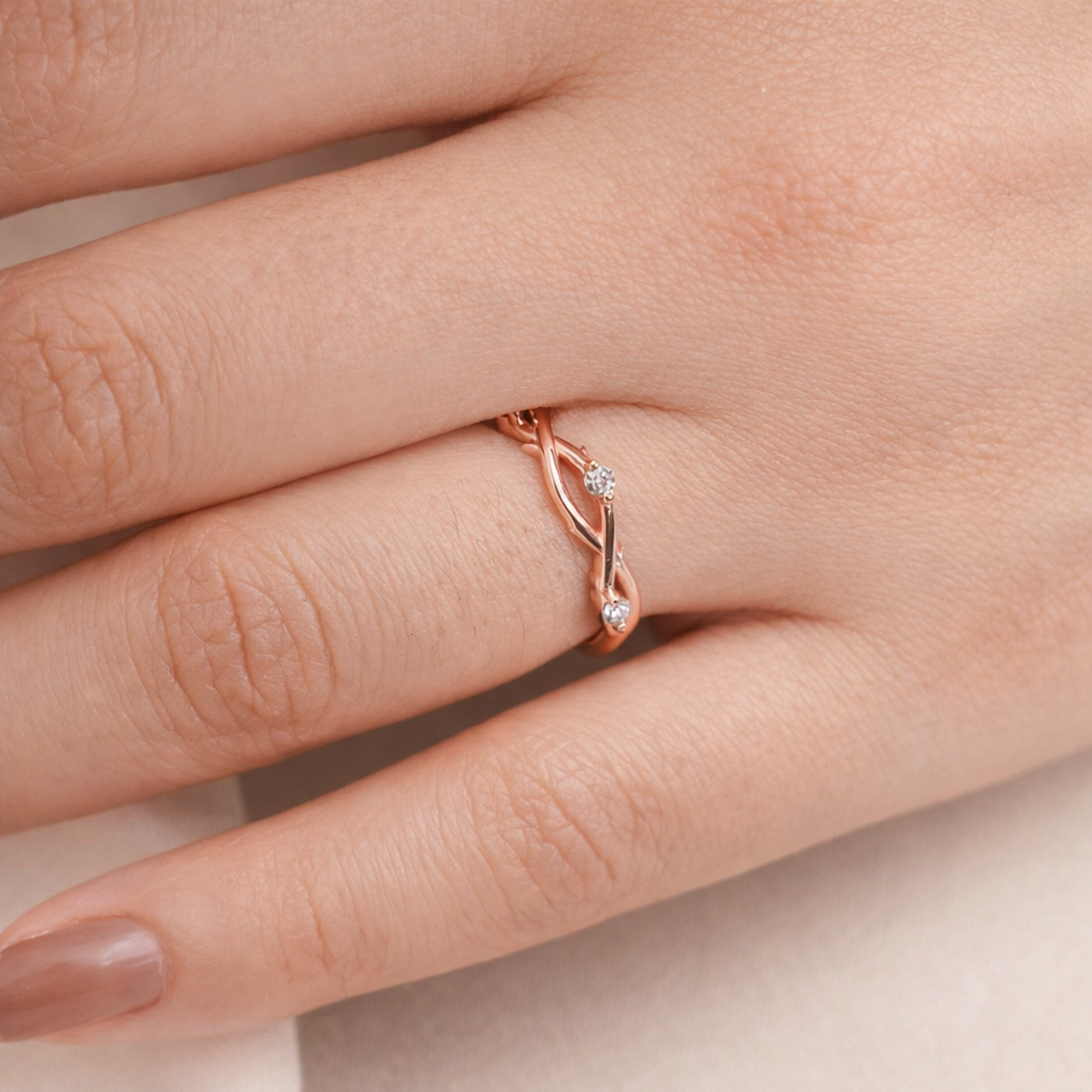 Lab Grown Diamond Rose Gold Twisted Wedding Band With Fine Detail

