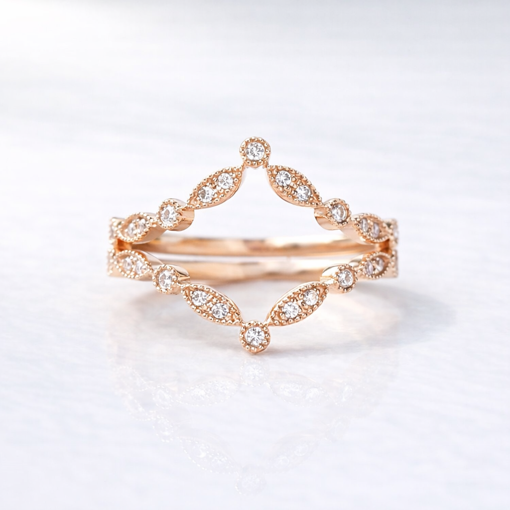Rose Gold Double Curved Wedding Band With Diamond Accents
