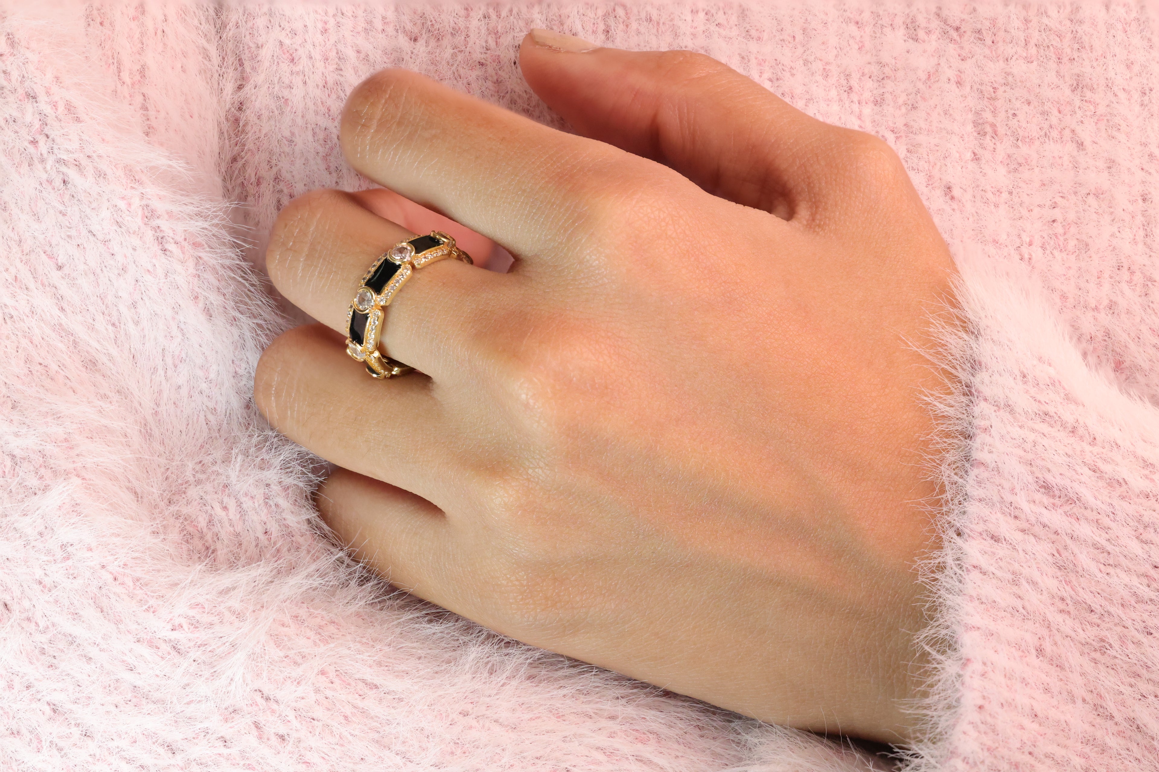 Black Wedding Band Unique Art Deco Design Lab Grown Diamond Band.
