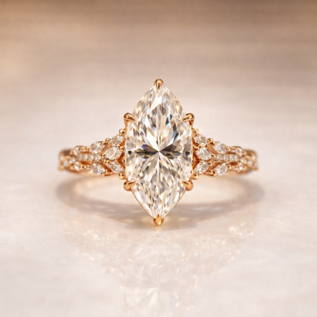 Vine Nature Inspired Engagement Ring Hidden Halo Moissanite Jewelry.
