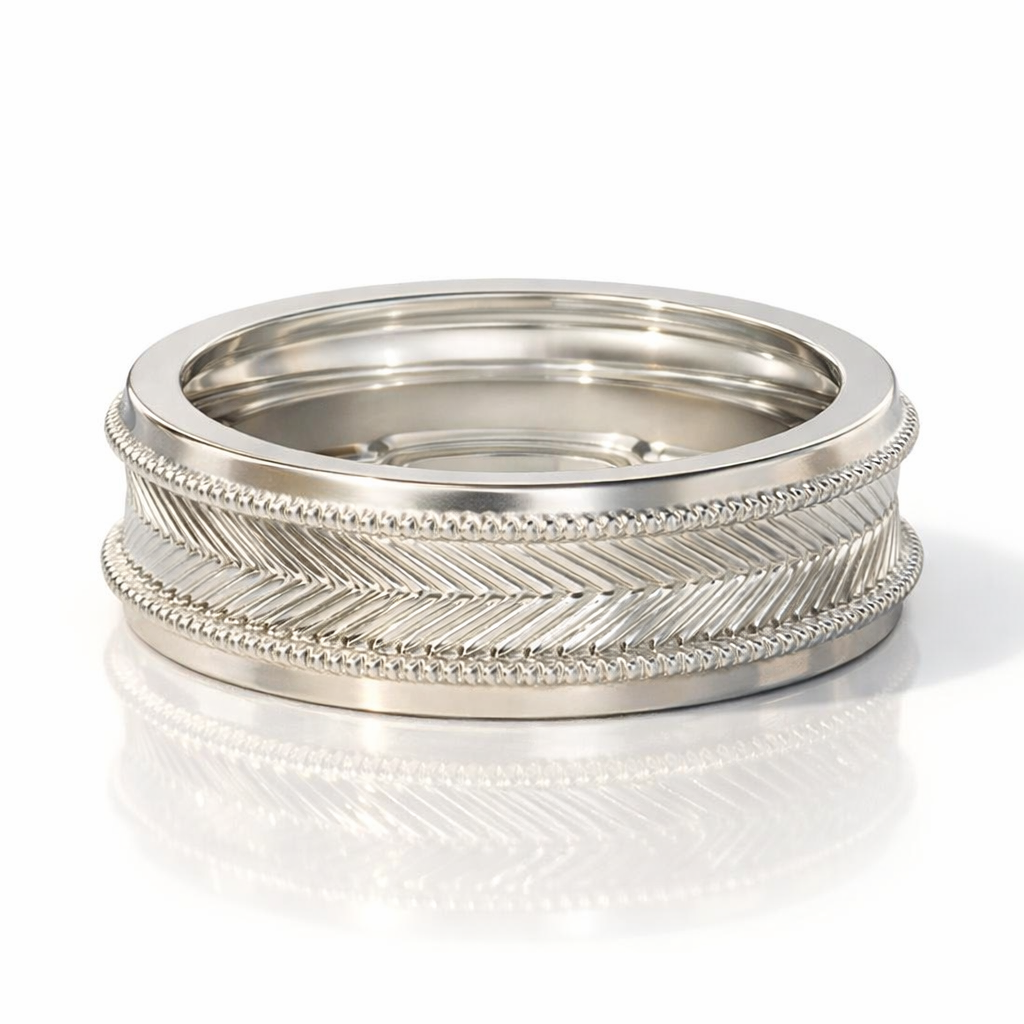 Diiro Wedding Band In Sterling Silver With Vintage Inspired Detailing

