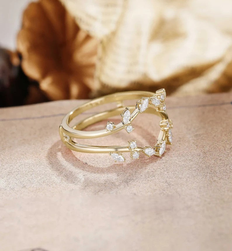 Unique Moissanite Wedding Ring Enhancer With Marquise And Round Cut Diamond Or Moissanite
