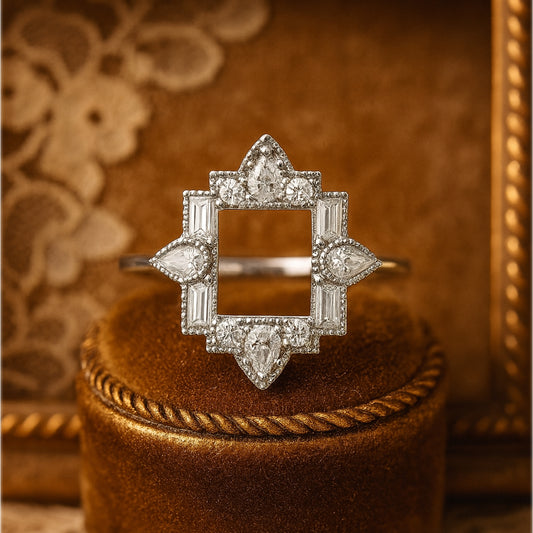 Luxury Women's Wedding Ring - Geometric Diamond Cluster Ring