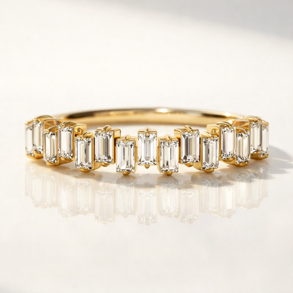 Zig Zag Baguette Cut Diamond Wedding Band With Modern Geometric Style
