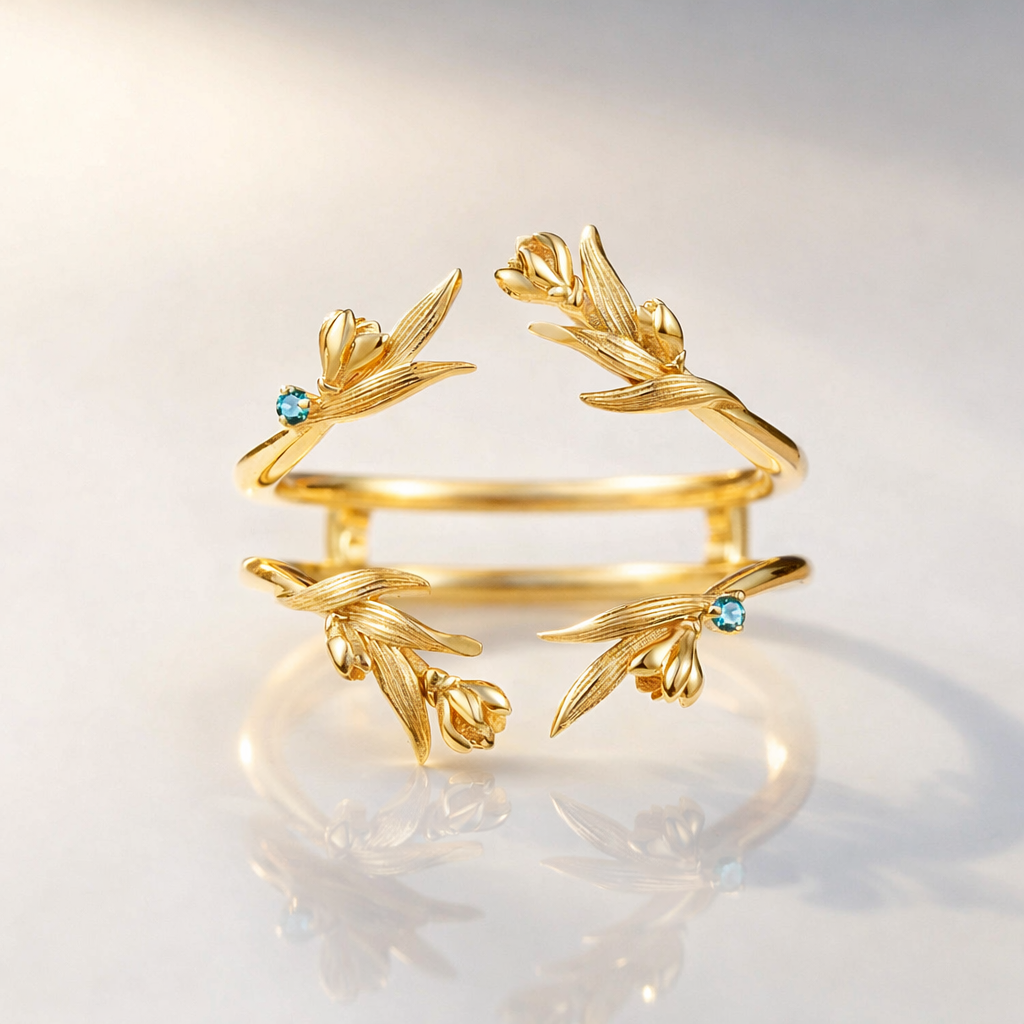 Ring Enhancer Wedding Band Featuring Delicate Leaf And Bud Detailing
