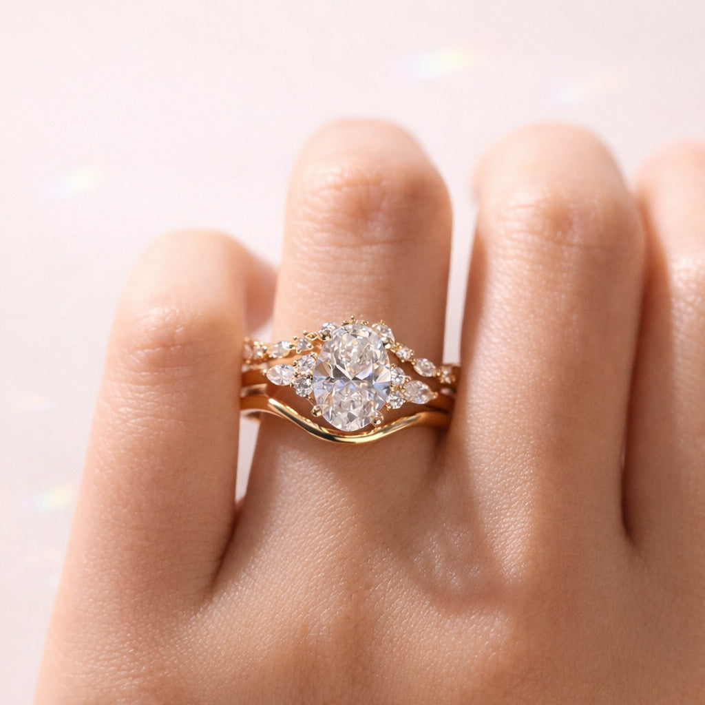 Moissanite Bridal Set With Curved Wedding Band Matching Band

