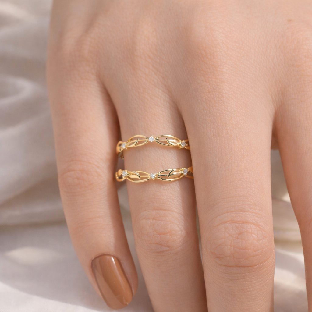 Nature Inspired Wedding Ring Enhancer With Round Cut Moissanite Stones