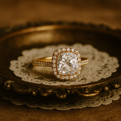 Cushion Cut Halo Moissanite Ring, Women's Wedding Pave Jewelry With Brilliant Sparkle And Elegant Design