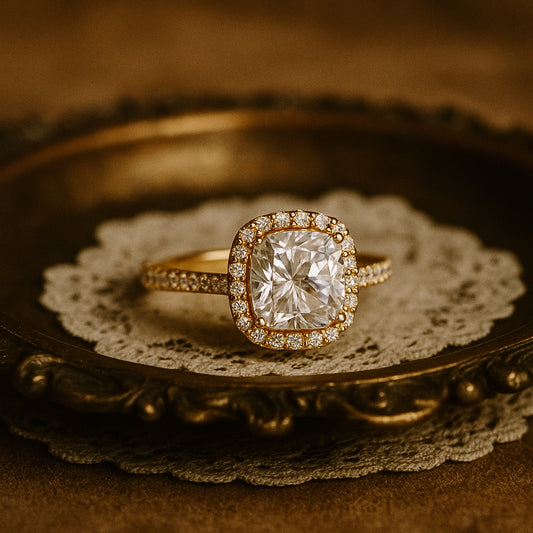 Cushion Cut Halo Moissanite Ring, Women's Wedding Pave Jewelry With Brilliant Sparkle And Elegant Design