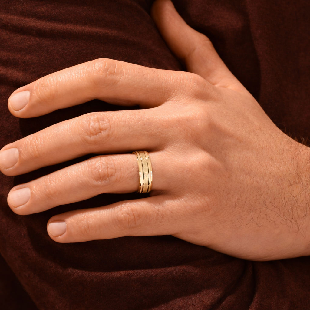 Brushed Finish Men Band Yellow Gold Mens Wedding Band Classic Wedding Band Style.
