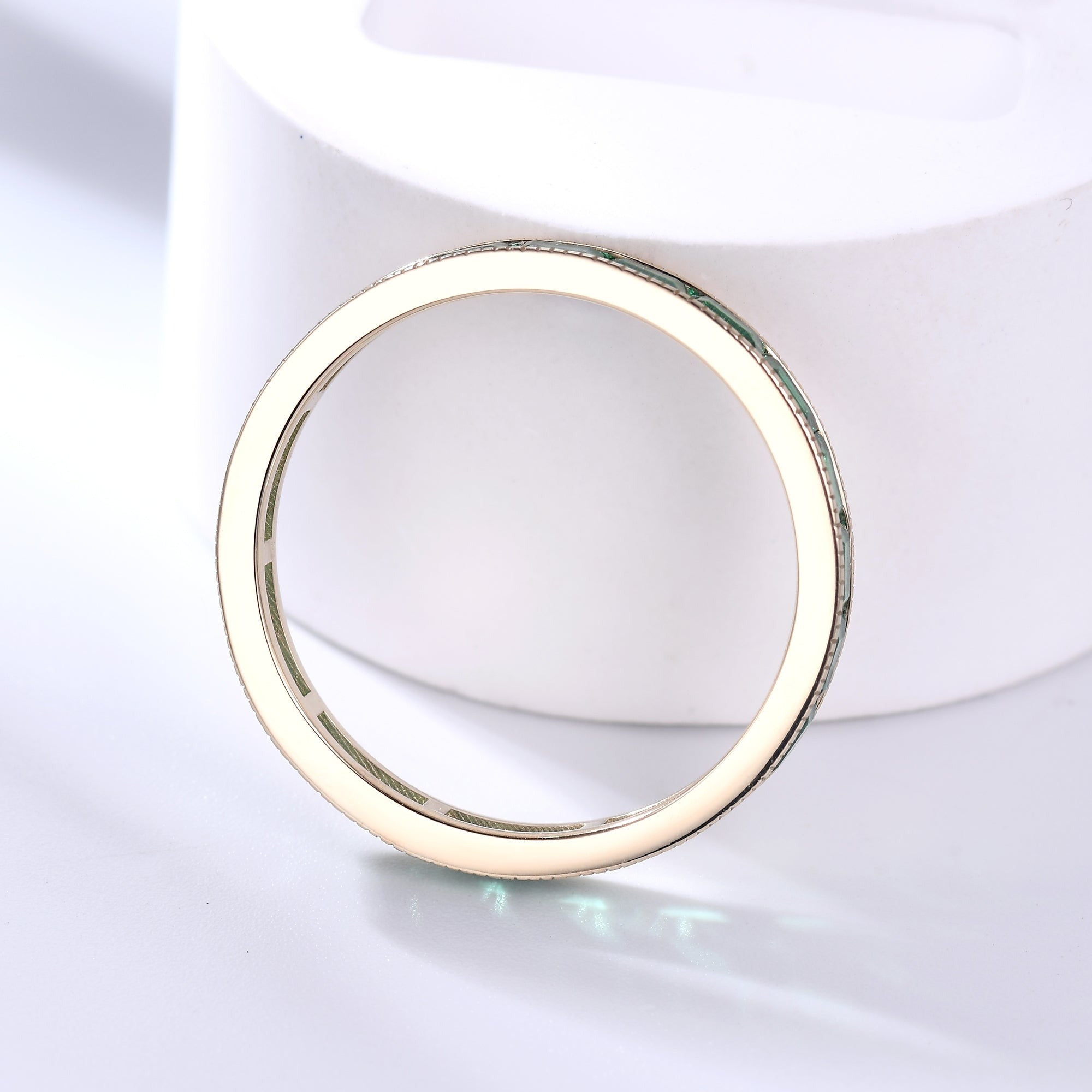 Baguette Cut Emerald Diamond Or Moissanite Emerald Eternity Wedding Band Milgrain Band.
