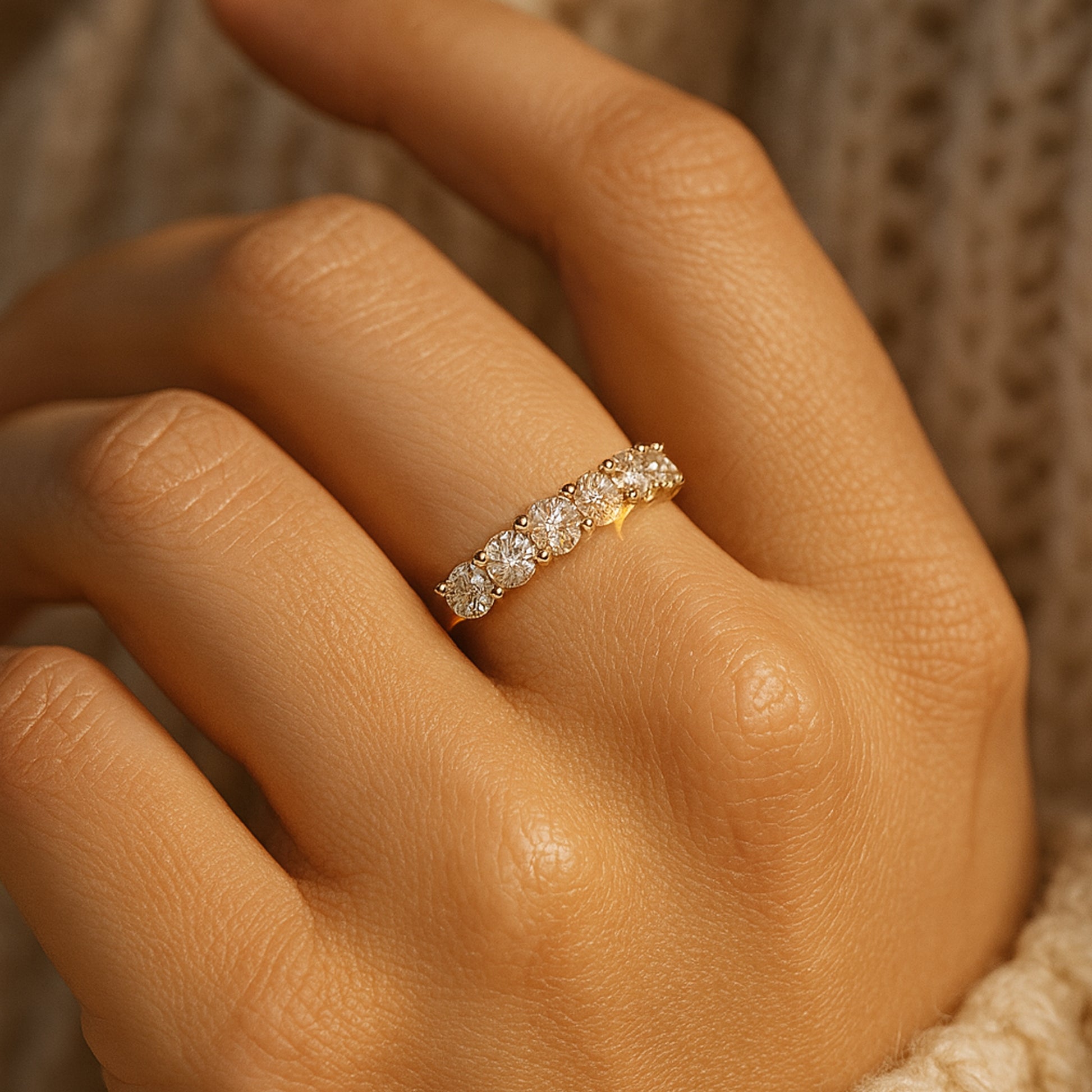 Elegant Five Stone Round Moissanite Anniversary Ring Ethical Alternative VVS1 Wedding Band
