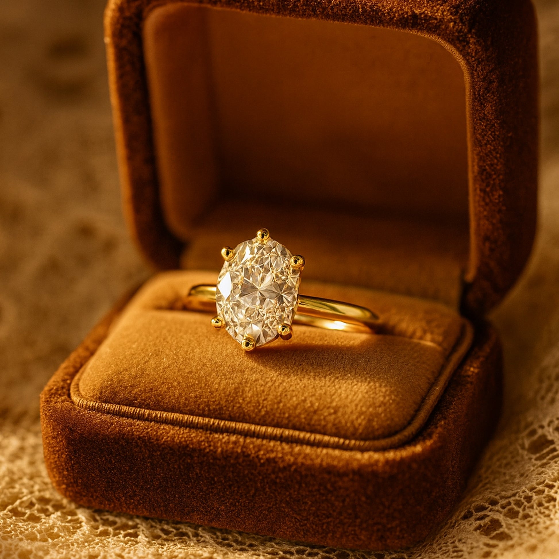 Handcrafted Oval Moissanite Solitaire Engagement Ring In 10K Rose Gold With Brilliant Diamond Look.