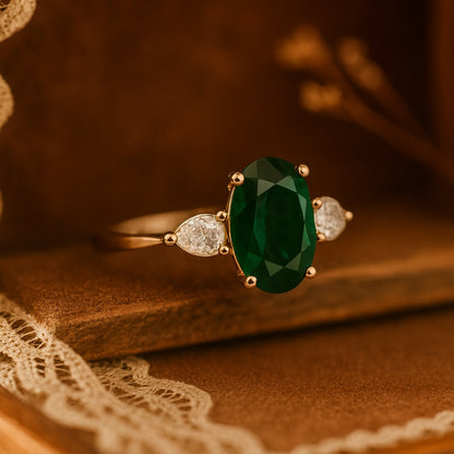 May Birthstone Oval Green Oval Ring, Elegant Gemstone Jewelry With Timeless Setting And Brilliant Cut