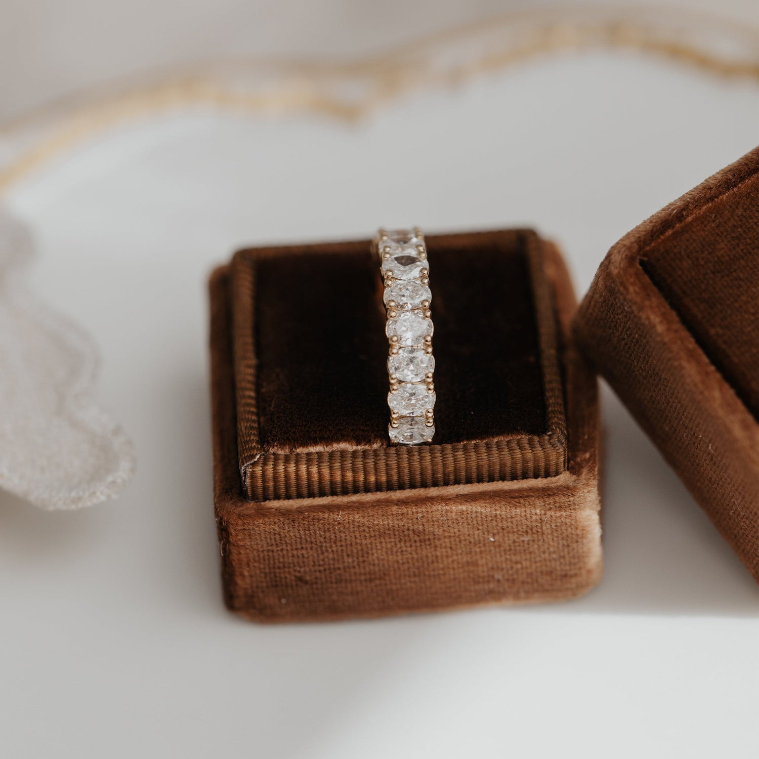 Oval Moissanite Eternity Band, 14K Yellow Gold Wedding Ring Fine Jewelry With VVS1 Clarity Stones