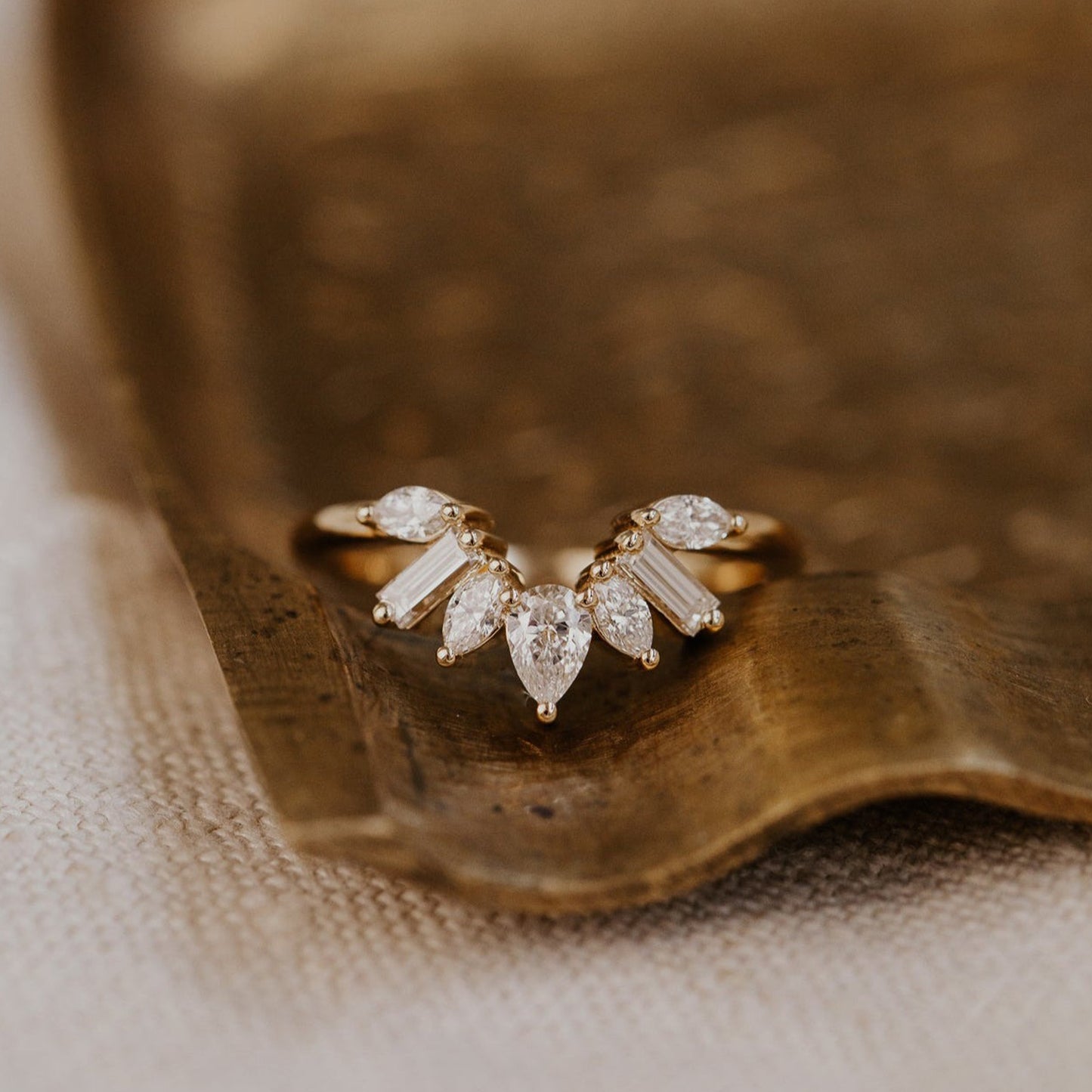 Types of Wedding Bands Pear & Baguette Diamond 10K Yellow Gold Rings
