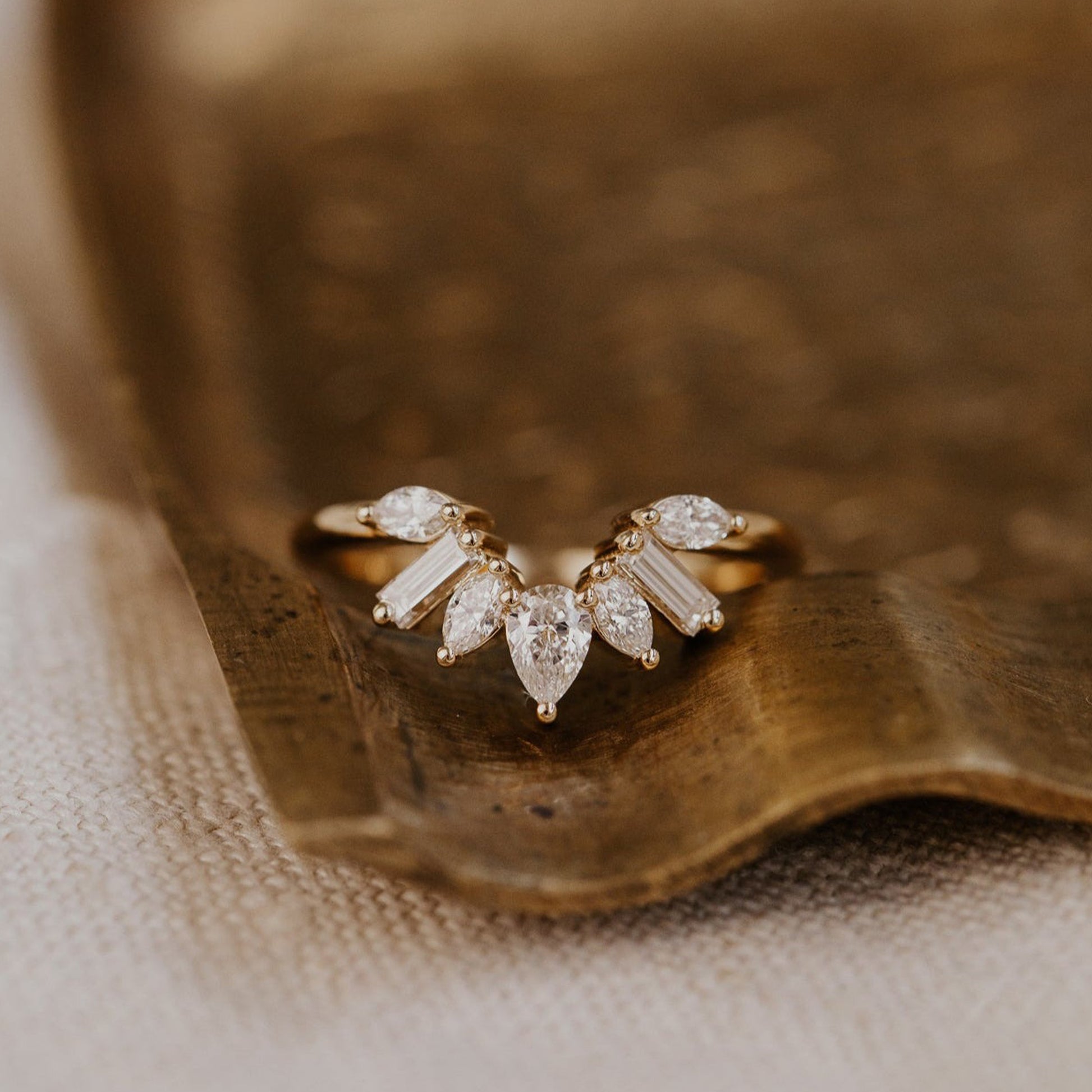Types of Wedding Bands Pear & Baguette Diamond 10K Yellow Gold Rings
