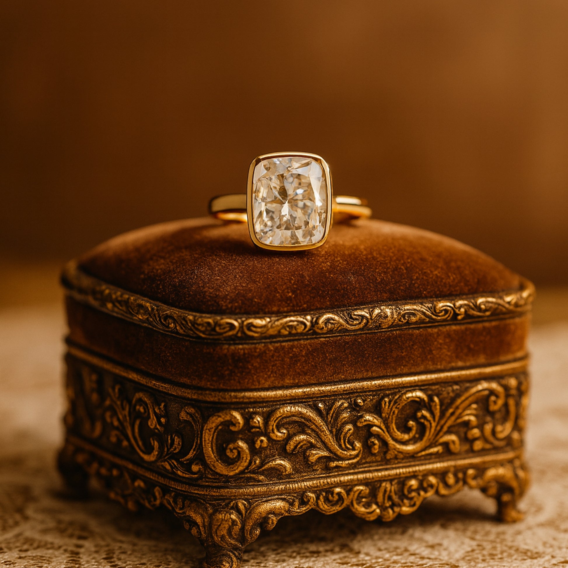 Sleek Bezel Ring Women Married Band Cushion Cut Moissanite Bridal Wedding Engagement Anniversary Jewelry Gift Love 