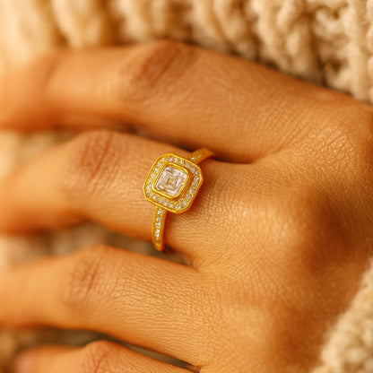 Square Cut Ring Asscher Halo Moissanite Promise Anniversary Engagement Bridal Gift Jewelry Wedding Proposal Love 